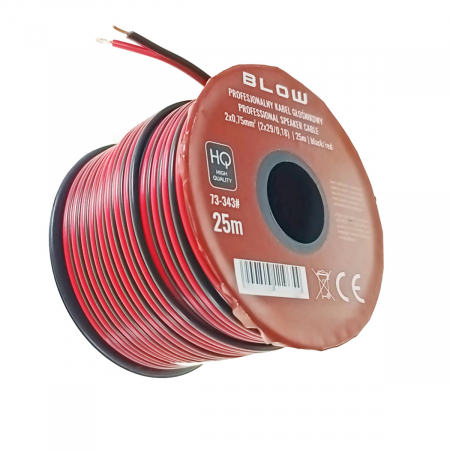 Fara conectori - Cablu profesional audio pentru difuzoare, Blow 11965, 2x0.75mm, lungime 25m, negru cu rosu