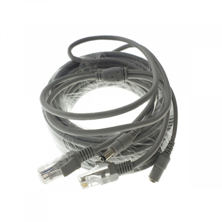 Cablu retea 10m pentru camera IP CCTV NVR, UTP Cat.5/5e, mufat 2XRJ45 si cablu alimentare mufat 2X2.1x5.5mm, gri [3]