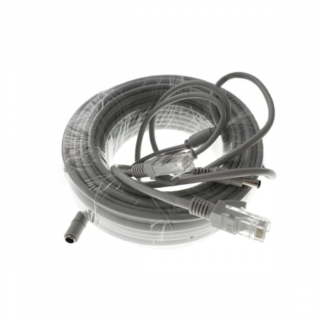 Cablu retea 20m pentru camera IP CCTV NVR, UTP Cat.5/5e, mufat 2XRJ45 si cablu alimentare mufat 2X2.1x5.5mm, gri [3]
