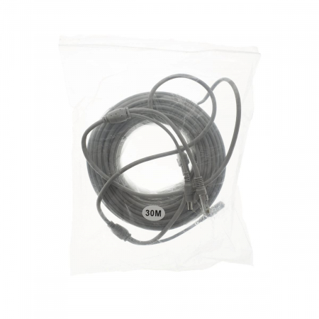 Cablu retea 30m pentru camera IP CCTV NVR, UTP Cat.5/5e, mufat 2XRJ45 si cablu alimentare mufat 2X2.1x5.5mm, gri [4]