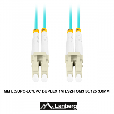 Cablu retea fibra optica cu lungime 1 m si conectori LC/UPC-LC/UPC, Lanberg Z32327, MM, DUPLEX 3.0MM OM3 50/125 LSZH, albastru [2]