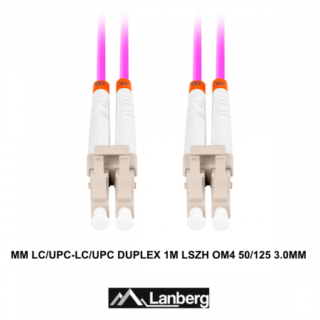Cablu retea fibra optica cu lungime 1 m si conectori LC/UPC-LC/UPC, Lanberg Z32331, MM, DUPLEX 3.0MM OM4 50/125 LSZH, violet [2]