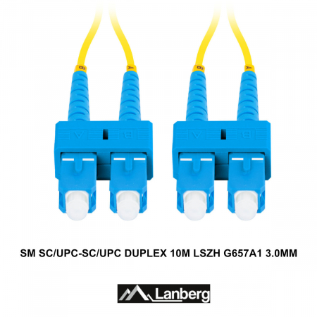 Cablu retea fibra optica cu lungime 10 m si conectori SC/UPC-SC/UPC, Lanberg Z43099, SM, DUPLEX 3.0MM G657A1 LSZH, galben [2]