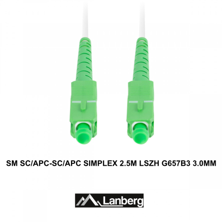 Cablu retea fibra optica cu lungime 2.5 m si conectori SC/APC-SC/APC, Lanberg Z43072, SM, SIMPLEX 3.0MM G657B3 LSZH, alb [2]