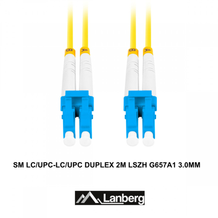 Cablu retea fibra optica cu lungime 2 m si conectori LC/UPC-LC/UPC, Lanberg Z32293, SM, DUPLEX 3.0MM G657A1 LSZH, galben [1]