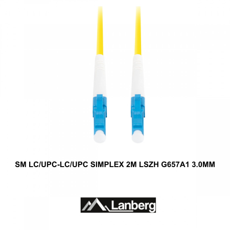 Cablu retea fibra optica cu lungime 2 m si conectori LC/UPC-LC/UPC, Lanberg Z43311, SM, SIMPLEX 3.0MM G657A1 LSZH, galben [2]