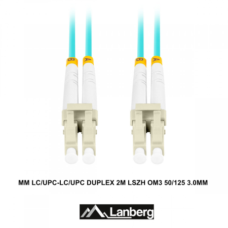 Cablu retea fibra optica cu lungime 2 m si conectori LC/UPC-LC/UPC, Lanberg Z32328, MM, DUPLEX 3.0MM OM3 50/125 LSZH, albastru [2]