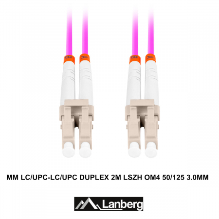 Cablu retea fibra optica cu lungime 2 m si conectori LC/UPC-LC/UPC, Lanberg Z32332, MM, DUPLEX 3.0MM OM4 50/125 LSZH, violet [2]