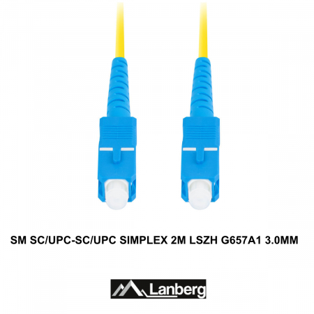 Cablu retea fibra optica cu lungime 2 m si conectori SC/UPC-SC/UPC, Lanberg Z43300, SM, SIMPLEX 3.0MM G657A1 LSZH, galben [2]