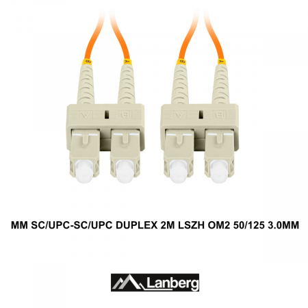 Cablu retea fibra optica cu lungime 2 m si conectori SC/UPC-SC/UPC, Lanberg Z43324, MM, DUPLEX 3.0MM OM2 50/125 LSZH, portocaliu [2]