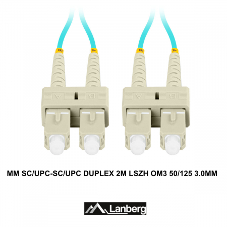 Cablu retea fibra optica cu lungime 2 m si conectori SC/UPC-SC/UPC, Lanberg Z43327, MM, DUPLEX 3.0MM OM3 50/125 LSZH, albastru [2]