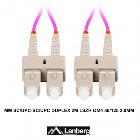 Cablu retea fibra optica cu lungime 2 m si conectori SC/UPC-SC/UPC, Lanberg Z43331, MM, DUPLEX 3.0MM OM4 50/125 LSZH, violet [2]