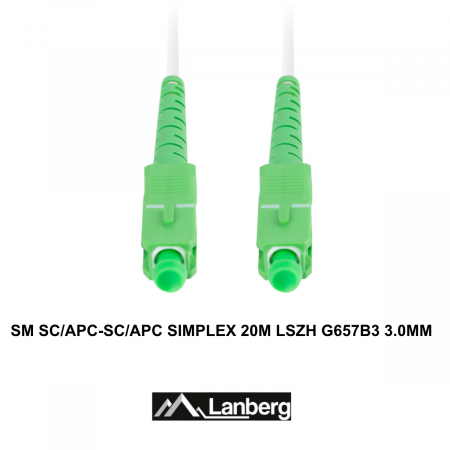 Cablu retea fibra optica cu lungime 20 m si conectori SC/APC-SC/APC, Lanberg Z43076, SM, SIMPLEX 3.0MM G657B3 LSZH, alb [2]