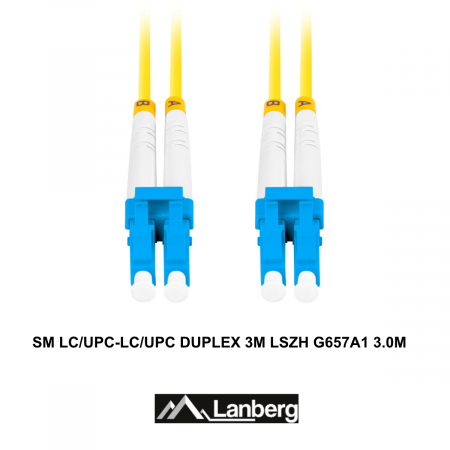 Cablu retea fibra optica cu lungime 3 m si conectori LC/UPC-LC/UPC, Lanberg Z32294, SM, DUPLEX 3.0MM G657A1 LSZH, galben [1]