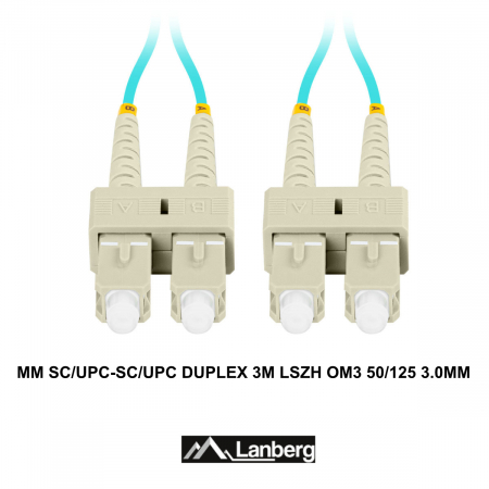 Cablu retea fibra optica cu lungime 3 m si conectori SC/UPC-SC/UPC, Lanberg Z43328, MM, DUPLEX 3.0MM OM3 50/125 LSZH, albastru [2]