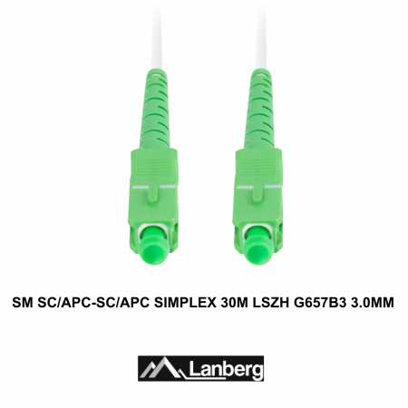 Cablu retea fibra optica cu lungime 30 m si conectori SC/APC-SC/APC, Lanberg Z43078, SM, SIMPLEX 3.0MM G657B3 LSZH, alb [2]