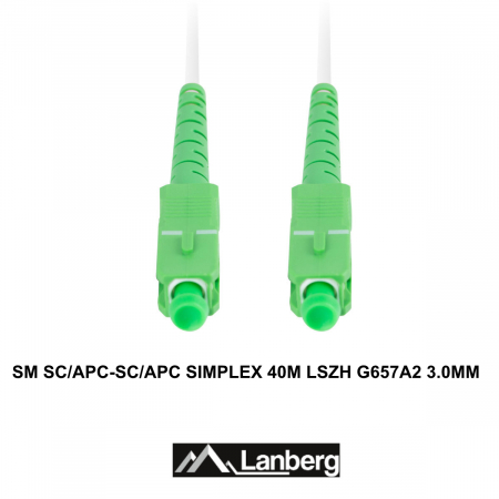 Cablu retea fibra optica cu lungime 40 m si conectori SC/APC-SC/APC, Lanberg Z43090, SM, SIMPLEX 3.0MM G657A2 LSZH, alb [2]