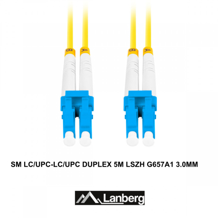 Cablu retea fibra optica cu lungime 5 m si conectori LC/UPC-LC/UPC, Lanberg Z32295, SM, DUPLEX 3.0MM G657A1 LSZH, galben [2]