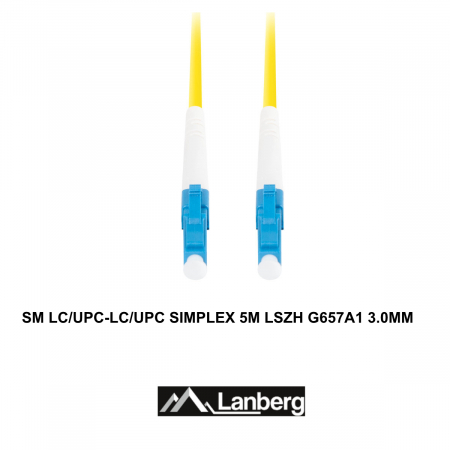 Cablu retea fibra optica cu lungime 5 m si conectori LC/UPC-LC/UPC, Lanberg Z43312, SM, SIMPLEX 3.0MM G657A1 LSZH, galben [2]