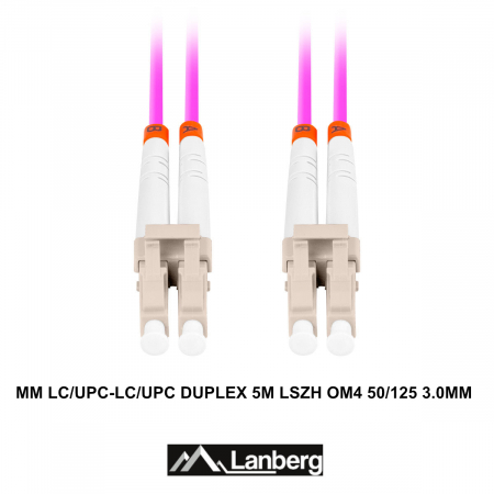 Cablu retea fibra optica cu lungime 5 m si conectori LC/UPC-LC/UPC, Lanberg Z32333, MM, DUPLEX 3.0MM OM4 50/125 LSZH, violet [2]