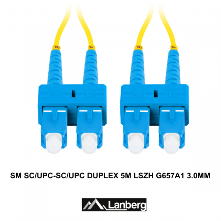 Cablu retea fibra optica cu lungime 5 m si conectori SC/UPC-SC/UPC, Lanberg Z43098, SM, DUPLEX 3.0MM G657A1 LSZH, galben [2]