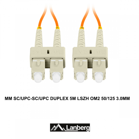 Cablu retea fibra optica cu lungime 5 m si conectori SC/UPC-SC/UPC, Lanberg Z43325, MM, DUPLEX 3.0MM OM2 50/125 LSZH, portocaliu [2]