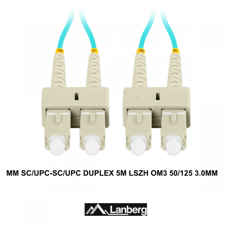 Cablu retea fibra optica cu lungime 5 m si conectori SC/UPC-SC/UPC, Lanberg Z43329, MM, DUPLEX 3.0MM OM3 50/125 LSZH, albastru [2]