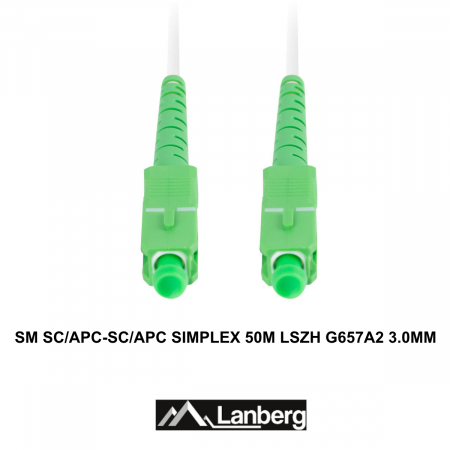 Cablu retea fibra optica cu lungime 50 m si conectori SC/APC-SC/APC, Lanberg Z43091, SM, SIMPLEX 3.0MM G657A2 LSZH, alb [2]