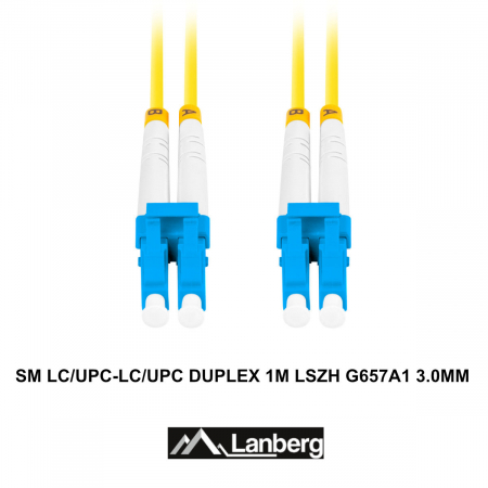 Cablu retea fibra optica cu lungime 1 m si conectori LC/UPC-LC/UPC, Lanberg Z32292, SM, DUPLEX 3.0MM G657A1 LSZH, galben [1]