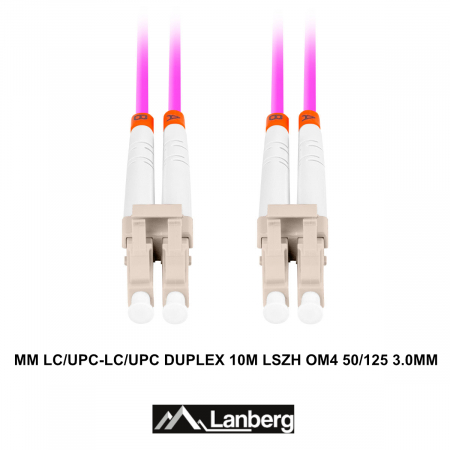 Cablu retea fibra optica cu lungime 10 m si conectori LC/UPC-LC/UPC, Lanberg Z32334, MM, DUPLEX 3.0MM OM4 50/125 LSZH, violet [2]