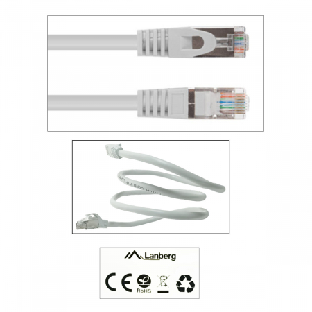 Cablu retea-patchcord CAT6 FTP, Lanberg 43614, 2 X RJ45, lungime 1m, AWG26, 10Gb/s-250MHz, de legatura retea, ethernet, gri [3]