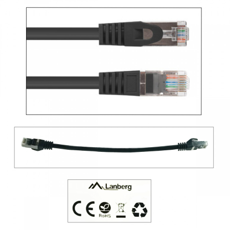 Cablu retea-patchcord CAT6 FTP, Lanberg 43618, 2 X RJ45, lungime 25cm, AWG26, 10Gb/s-250MHz, de legatura retea, ethernet, negru [3]