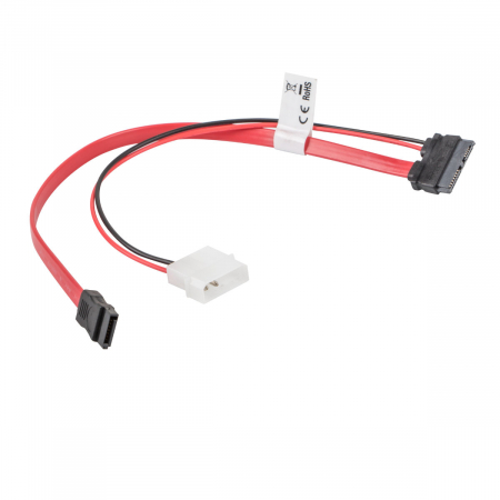 Alimentare PC - Cablu SATA 7-pin mama cu Molex 2-pin tata la SATA 13-pin mama Data SlimLine, Lanberg 41317, lungime 35 cm