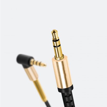 Cablu spiralat audio stereo cu microfon, lungime 2 m, Hoco UPA02-AUX, conector jack 3.5mm tata drept si conector jack 3.5 mm in unghi 90 grade, cu 3 pini, negru [8]