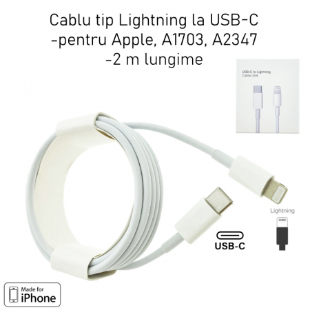 Cablu tip lightning la USB-C, pentru dispozitive Apple, A1703, 2m, alb, in blister [5]