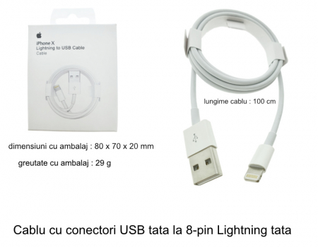 Cablu tip Lightning la USB, pentru iPhoneX, Apple, A1480, 1m, alb, in blister, 1856 [5]