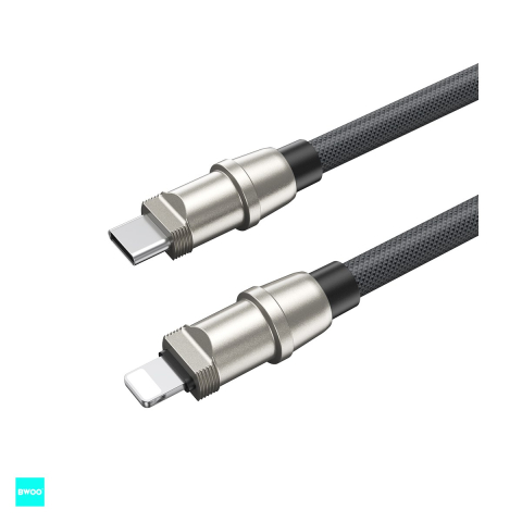 Snururi si lanturi telefon - Cablu tip snur bratara, conectori USB-C tata la tip lightning tata, lungime 0.3 m, 27 W, BWOO Lanyard Data Cable, cu insertie si carabina de prindere inclusa pentru montarea la carcasa telefonului, in