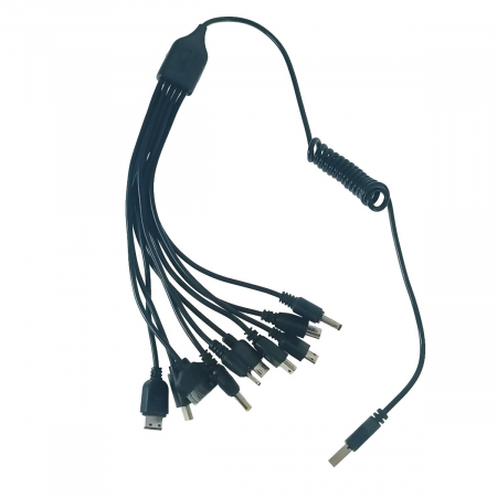 Conectica IT - Cablu USB 10 in 1, CT101-C, alimentare de la USB, fir spiralat, 10 conectori cu cablu, negru
