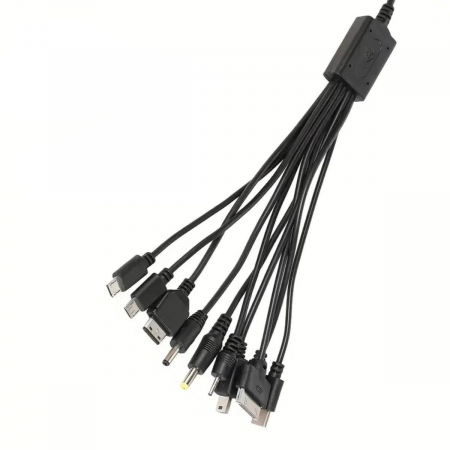 Cablu USB 10 in 1, CT101-C, alimentare de la USB, fir spiralat, 10 conectori cu cablu, negru [1]
