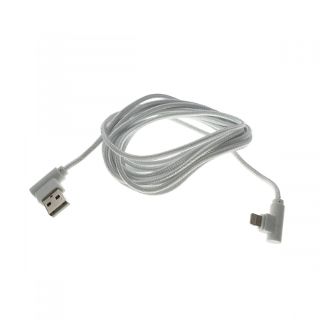 Cablu USB 2.0 compatibil cu conector lightning, unghi 90 grade la ambele capete, 300 cm lungime, invelis textil, alb [2]