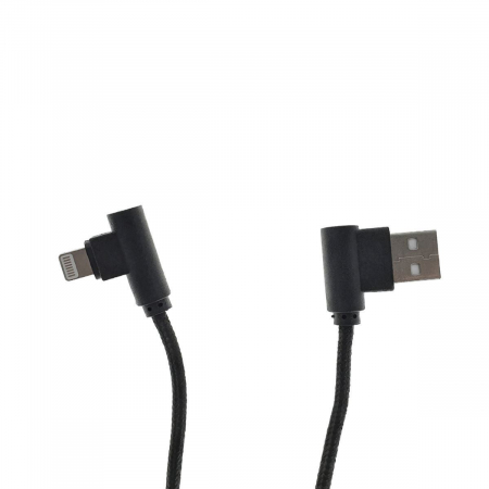 Cablu USB 2.0 compatibil cu conector lightning, unghi 90 grade la ambele capete, 300 cm lungime, invelis textil, negru [3]