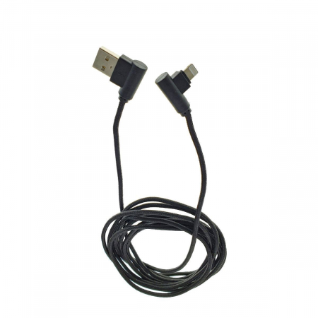 USB la Apple Lightning 8-pin - Cablu USB 2.0 compatibil cu conector lightning, unghi 90 grade la ambele capete, 300 cm lungime, invelis textil, negru