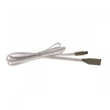 USB la microUSB - Cablu USB 2.0 la microUSB,100cm,plat,cauciucat,metal,alb