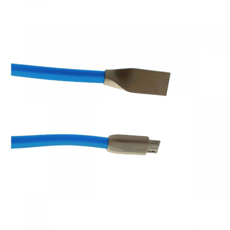Cablu USB 2.0 la microUSB,100cm, plat, cauciucat, metal, albastru [1]