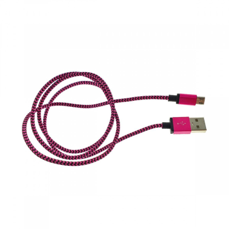 Cablu USB 2.0 la microUSB, invelis textil,120cm, negru cu roz [1]