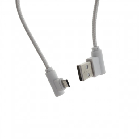 Cablu USB 2.0 la microUSB, unghi 90 grade la ambele capete, 300 cm lungime, invelis textil, alb [3]