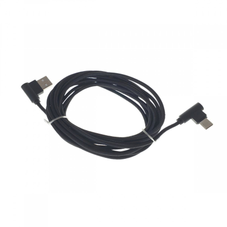 USB la TYPE-C - Cablu USB 2.0 la USB tip C, unghi 90 grade la ambele capete, 300 cm lungime, invelis textil, negru