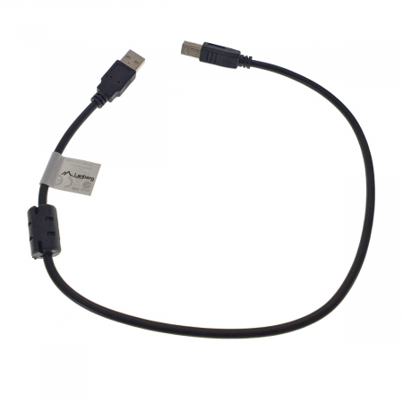 Cablu USB 2.0 pentru imprimanta, Lanberg 42865, lungime 50cm, cu miez de ferita, USB-A tata la USB-B tata, negru [1]