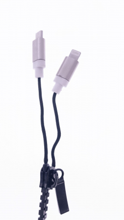 Cablu USB cu conector microUSB si conector compatibil lightning , model zipper, negru [4]