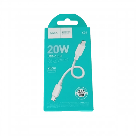 Cablu USB Tip C tata la conector tip lightning, HOCO X96, PD 20W, lungime 25 cm, Alb [2]